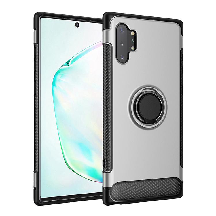 Galaxy Note 10+ (Plus) 360 Rotating RING Stand Hybrid Case with Metal Plate (Silver)